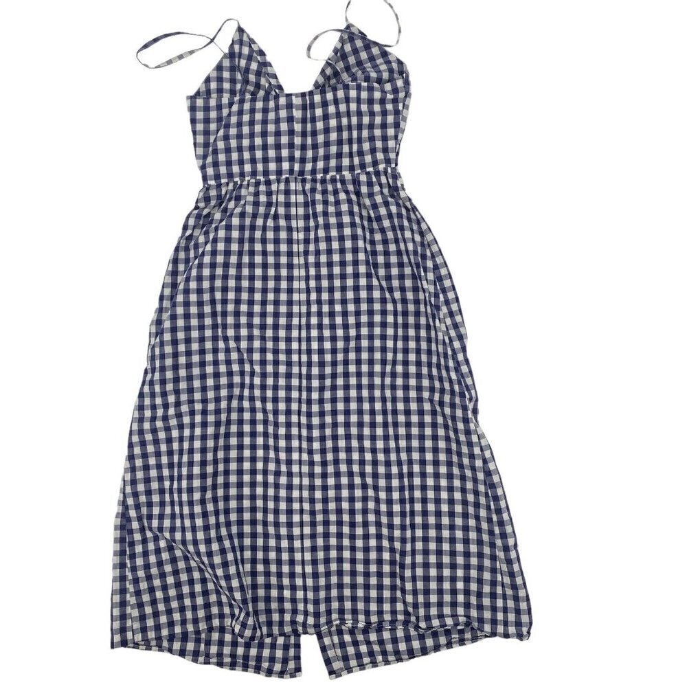 Zara Size Small Blue White Gingham Check Cut Out Midi Dress - Picture 6 of 12